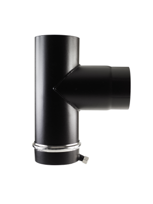 90 Degree Tee Bend w/Cap Matt Black Vitreous Enamel Stove Pipe
