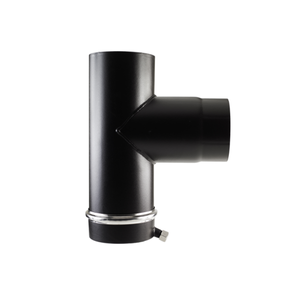 90 Degree Tee Bend w/Cap Matt Black Vitreous Enamel Stove Pipe