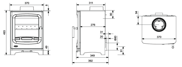 SHL Pearl 5kW Freestanding Stove dimensions